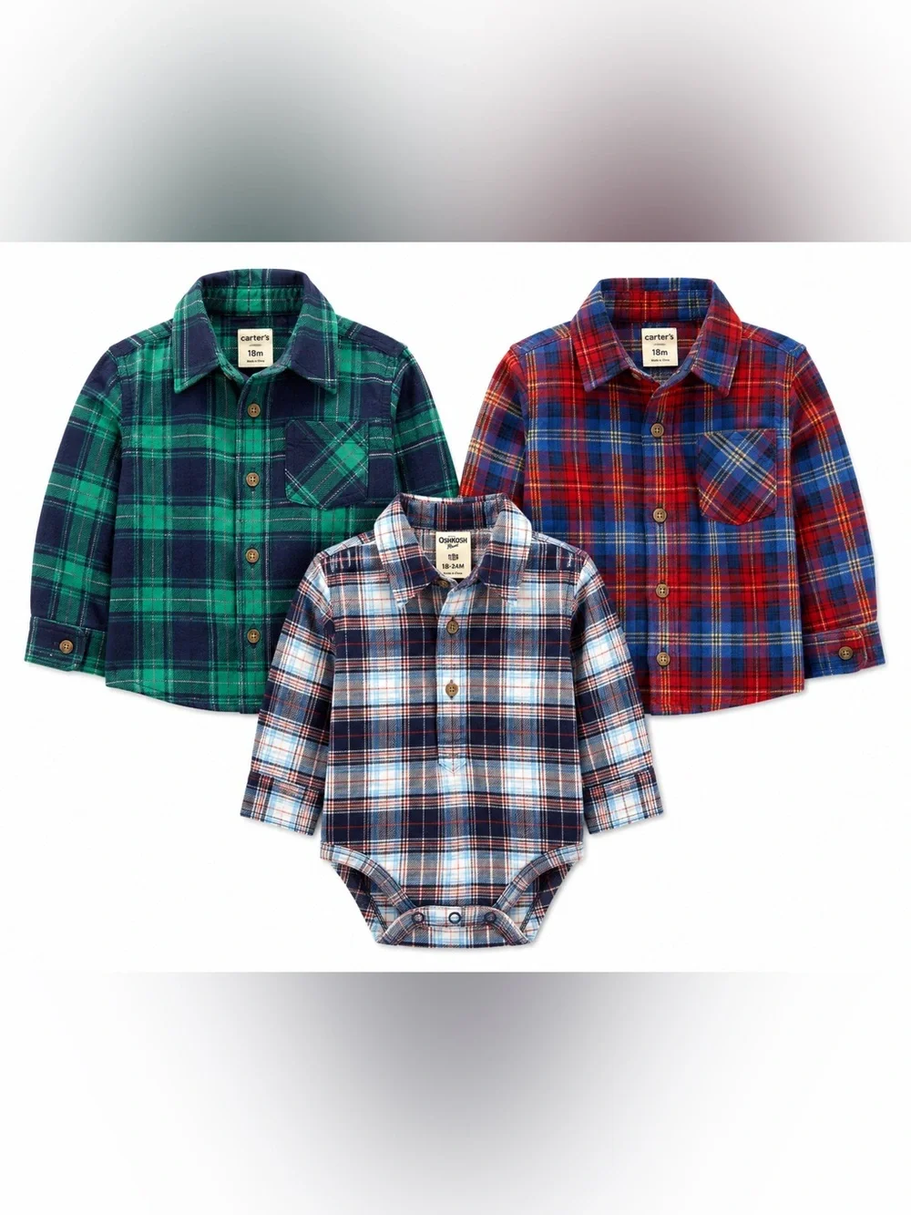 Carter’s OshKosh Toddler Boys Plaid Flannel Shirt Bundle 18M NWT 3 Pc
